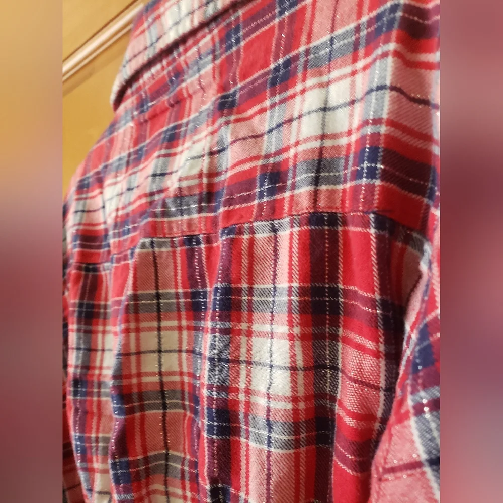Girls Justice Red White Blue Patriotic Studded Plaid Button Up Tunic Shirt 12